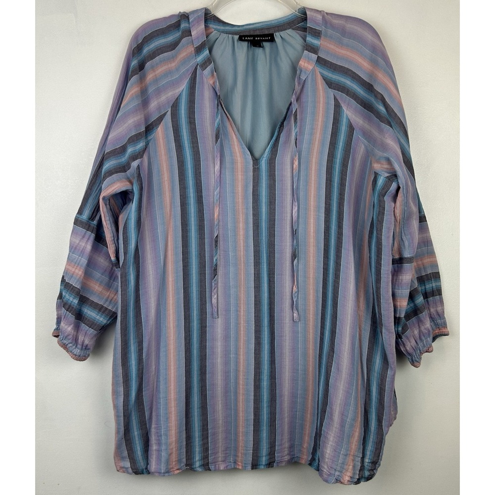 Lane Bryant Top Womens 18 Stripe Long Sleeve Popover Tunic Flowy Office Career